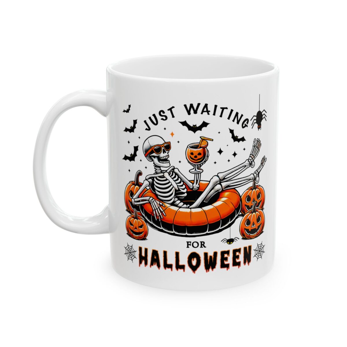 Taza divertida Esqueleto Just waiting for halloween