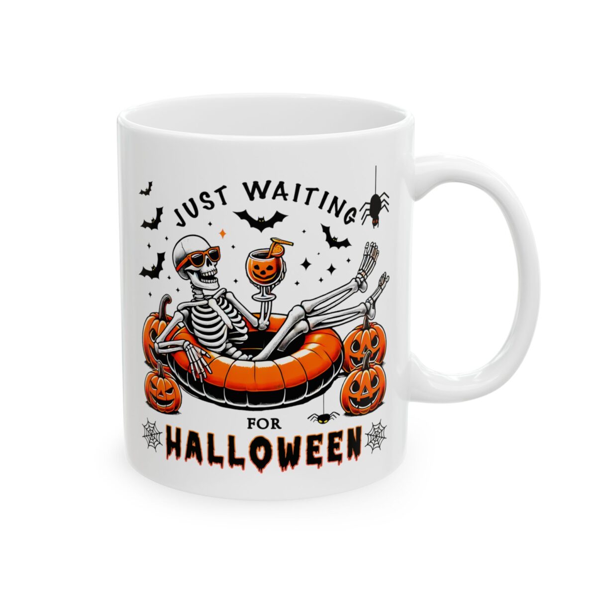 Taza divertida Esqueleto Just waiting for halloween