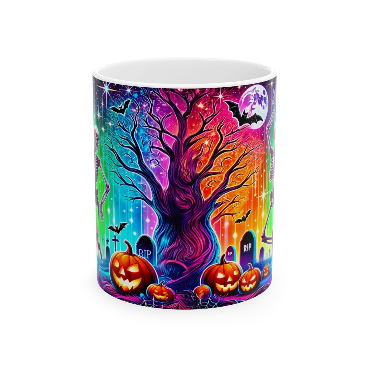 Taza neon halloween esqueleto