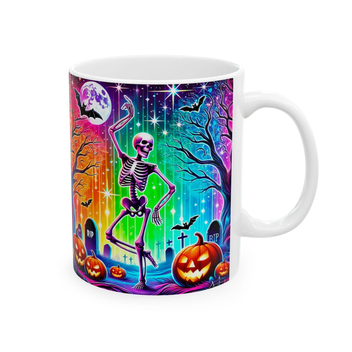 Taza neon halloween esqueleto