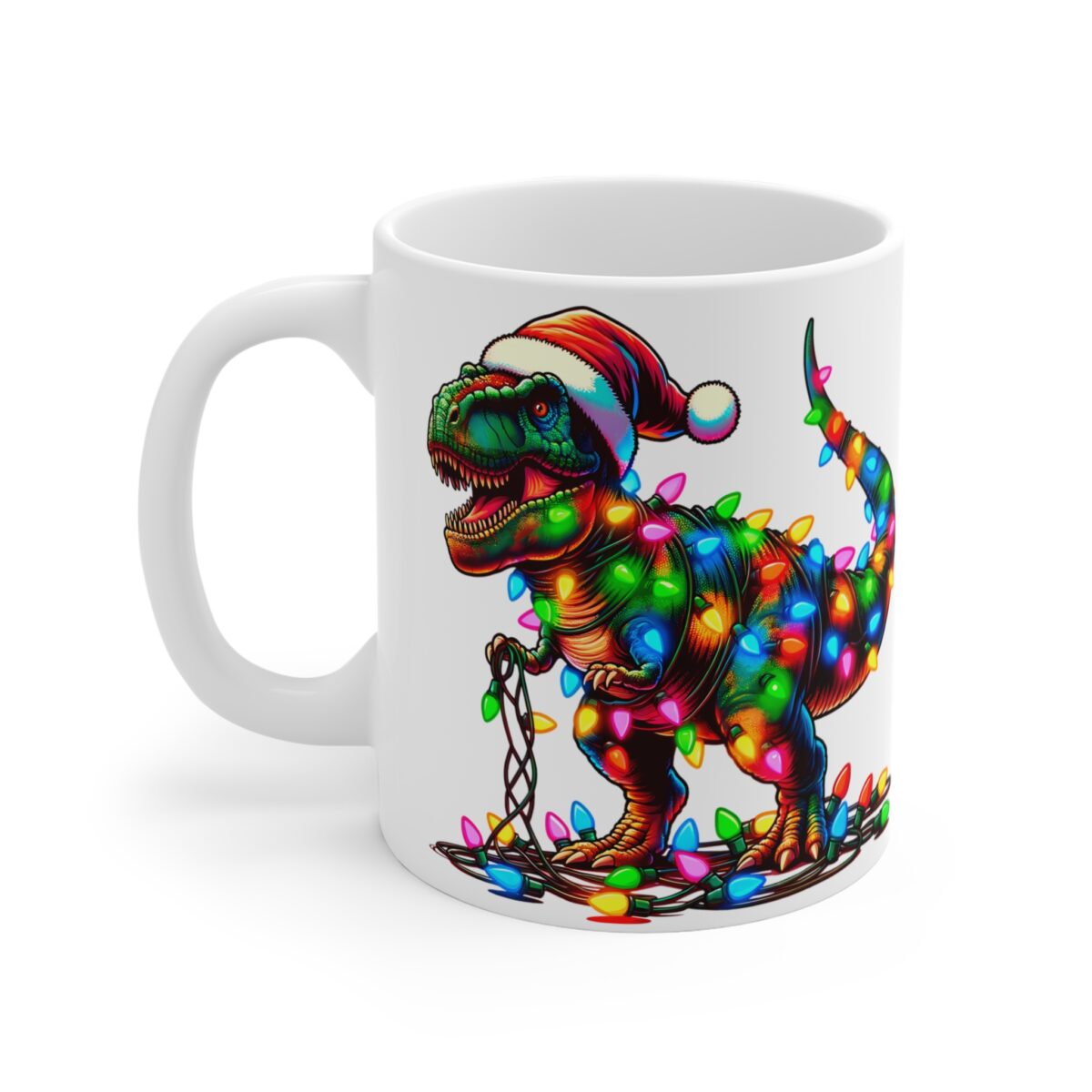 Taza dinosaurio t rex con luces de navidad