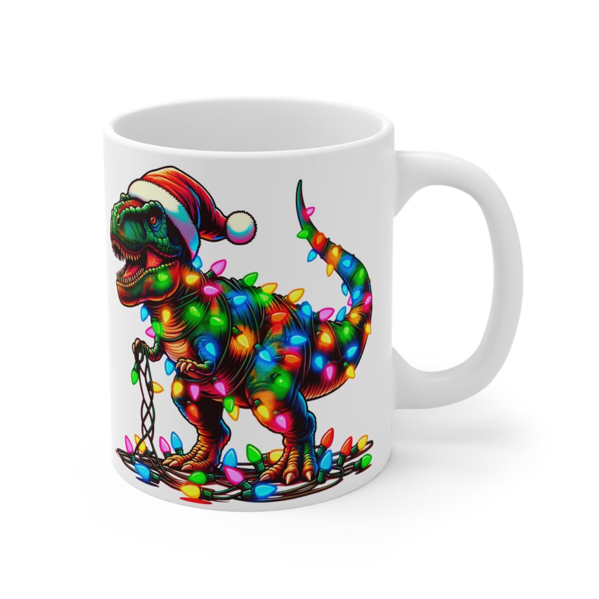 Taza dinosaurio t rex con luces de navidad